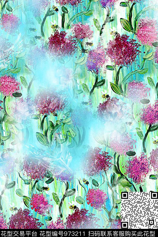 手绘花卉花卉油画华亿平台数码印花华亿平台下载（图片编号: 973211） - 瓦栏（Walan）