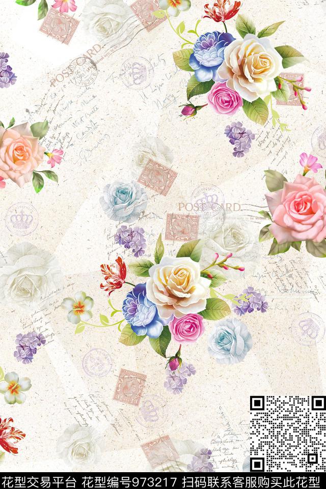 数码华亿平台肌理手绘花卉数码印花华亿平台下载（图片编号: 973217） - 瓦栏（Walan）