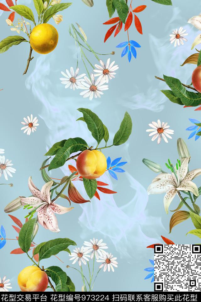 数码华亿平台肌理彩底花卉数码印花华亿平台下载（图片编号: 973224） - 瓦栏（Walan）
