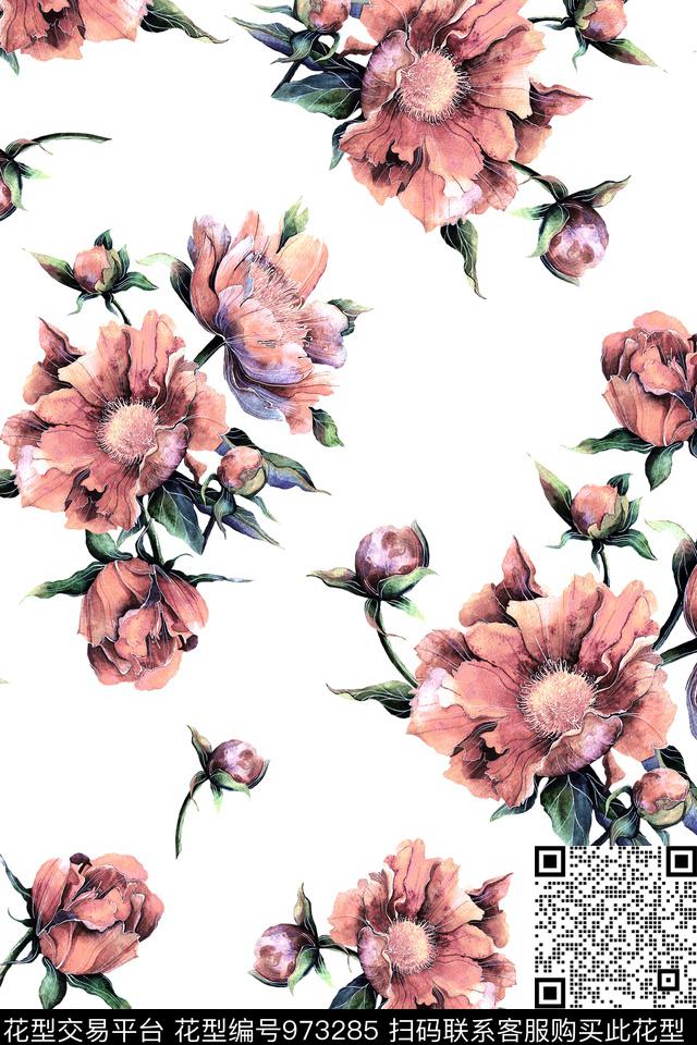 数码华亿平台花卉清爽底花卉数码印花华亿平台下载（图片编号: 973285） - 瓦栏（Walan）