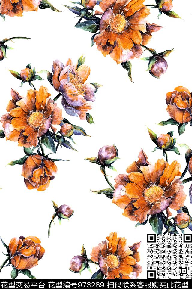 数码华亿平台花卉清爽底花卉数码印花华亿平台下载（图片编号: 973289） - 瓦栏（Walan）