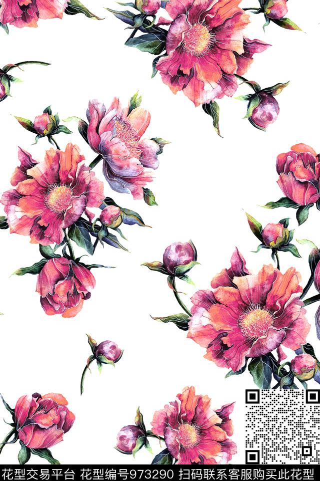 数码华亿平台花卉清爽底花卉数码印花华亿平台下载（图片编号: 973290） - 瓦栏（Walan）