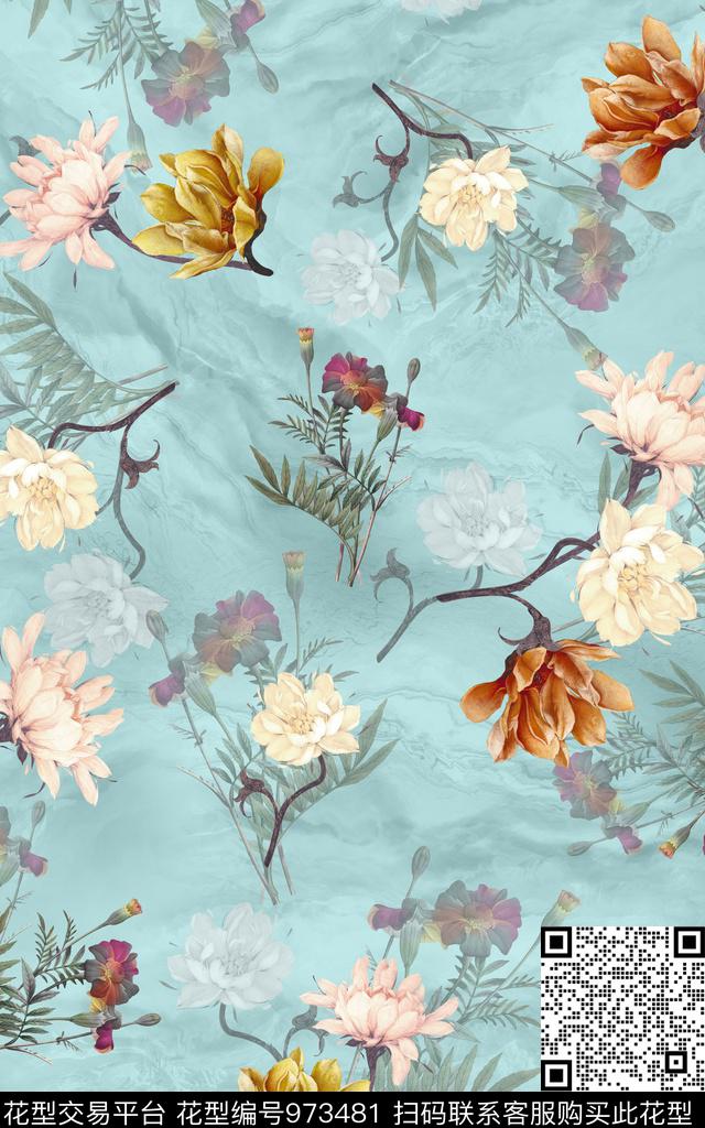 数码华亿平台肌理花卉数码印花华亿平台下载（图片编号: 973481） - 瓦栏（Walan）