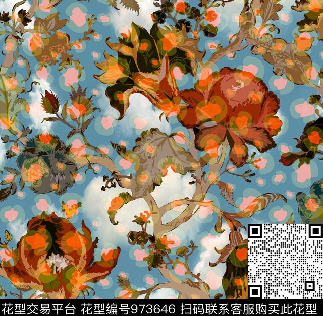 数码华亿平台植物彩底花卉数码印花华亿平台下载（图片编号: 973646） - 瓦栏（Walan）