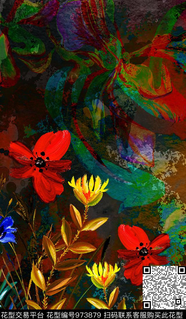 数码华亿平台植物抽象数码印花华亿平台下载（图片编号: 973879） - 瓦栏（Walan）