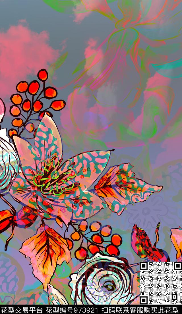数码华亿平台植物花卉数码印花华亿平台下载（图片编号: 973921） - 瓦栏（Walan）
