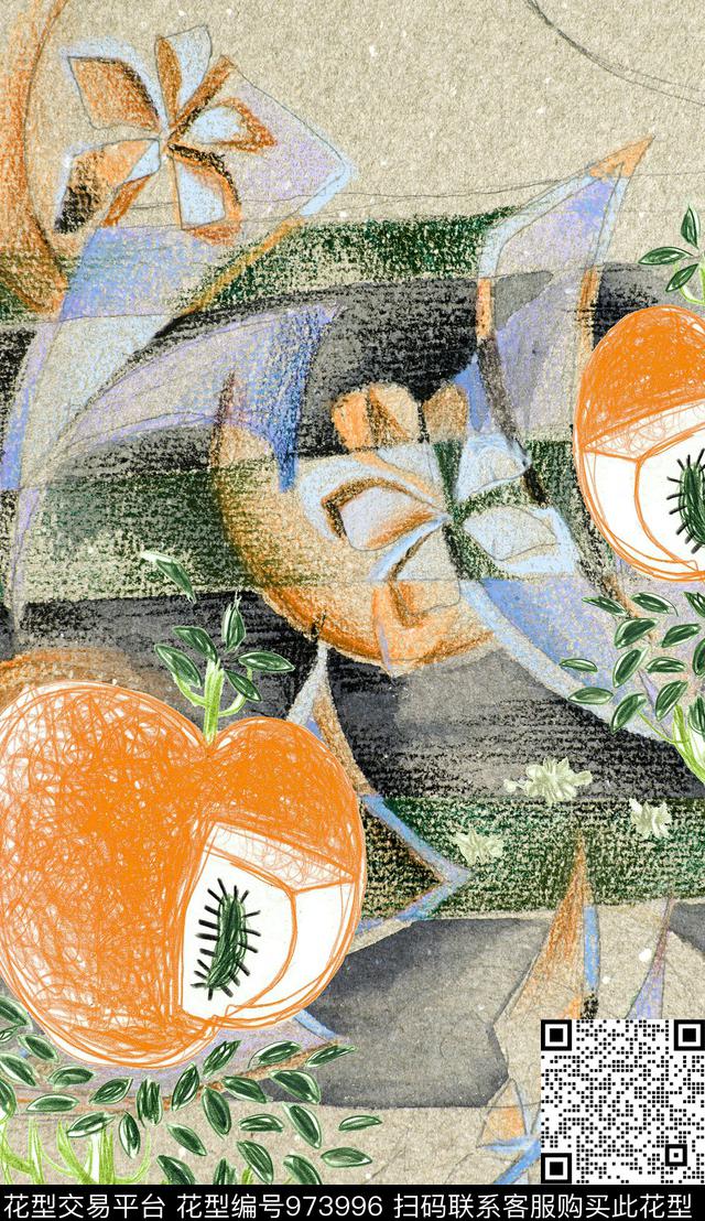 水果复古手绘花卉数码印花华亿平台下载（图片编号: 973996） - 瓦栏（Walan）