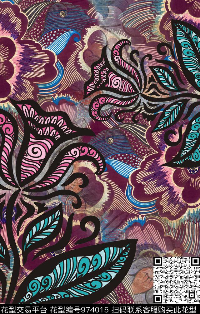 数码华亿平台花卉定位花数码印花华亿平台下载（图片编号: 974015） - 瓦栏（Walan）