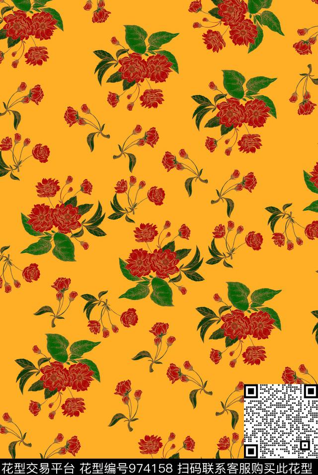 小碎花植物花卉数码印花华亿平台下载（图片编号: 974158） - 瓦栏（Walan）