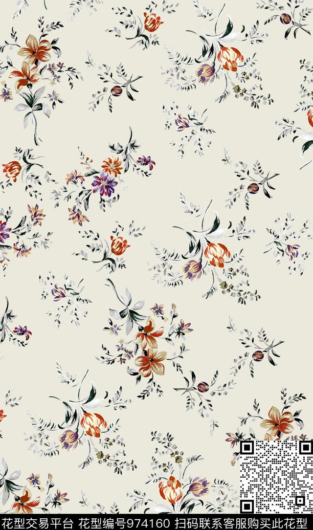 小碎花植物花卉数码印花华亿平台下载（图片编号: 974160） - 瓦栏（Walan）