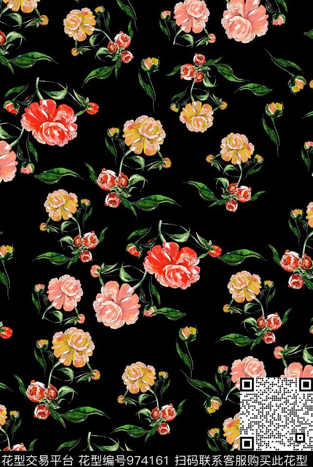 小碎花植物花卉数码印花华亿平台下载（图片编号: 974161） - 瓦栏（Walan）