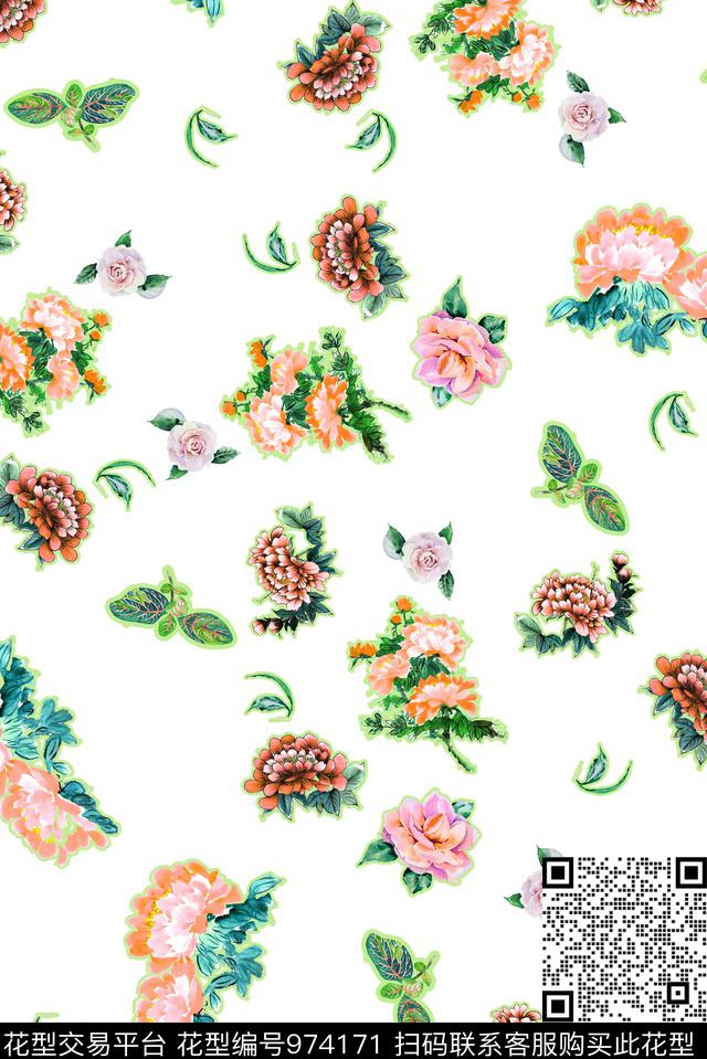 小碎花植物花卉数码印花华亿平台下载（图片编号: 974171） - 瓦栏（Walan）