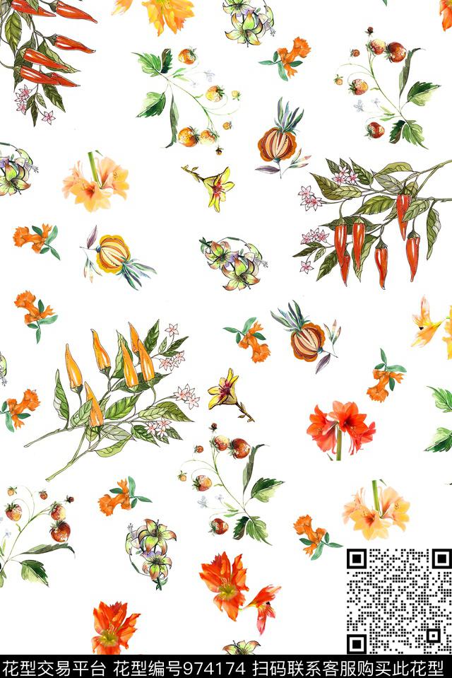 小碎花植物花卉数码印花华亿平台下载（图片编号: 974174） - 瓦栏（Walan）