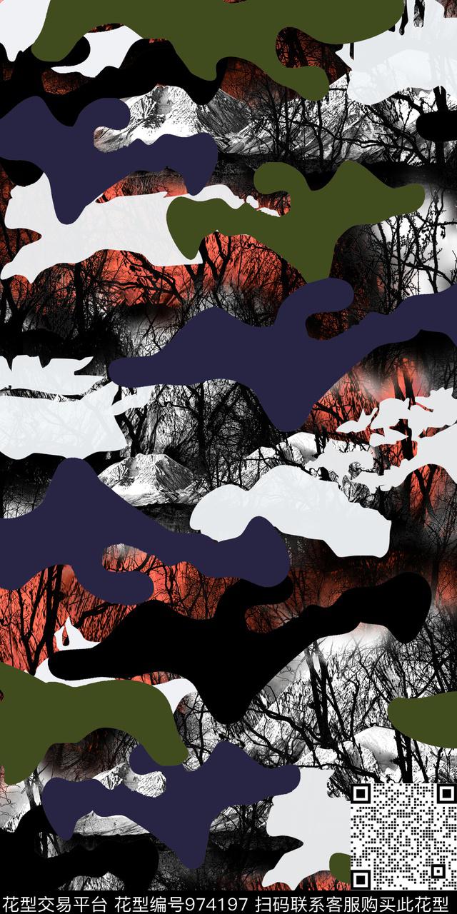 抽象男装迷彩抽象底纹数码印花华亿平台下载（图片编号: 974197） - 瓦栏（Walan）