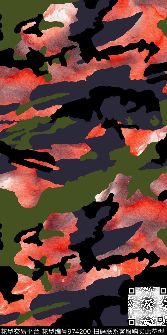 抽象男装底纹迷彩数码印花华亿平台下载（图片编号: 974200） - 瓦栏（Walan）