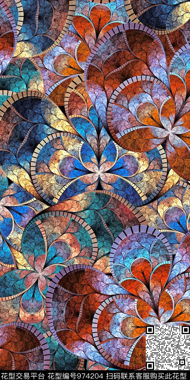 抽象花卉几何数码印花华亿平台下载（图片编号: 974204） - 瓦栏（Walan）