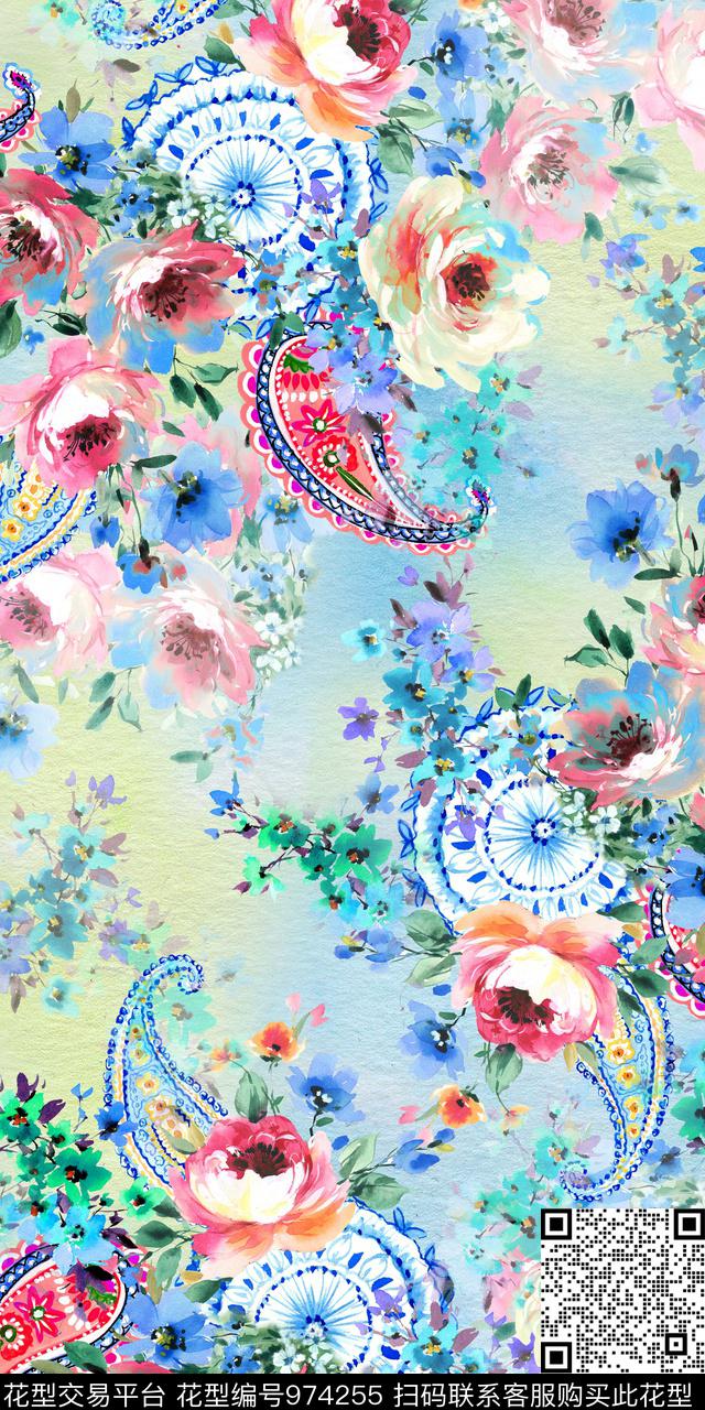 小碎花手绘花卉抽象花卉数码印花华亿平台下载（图片编号: 974255） - 瓦栏（Walan）