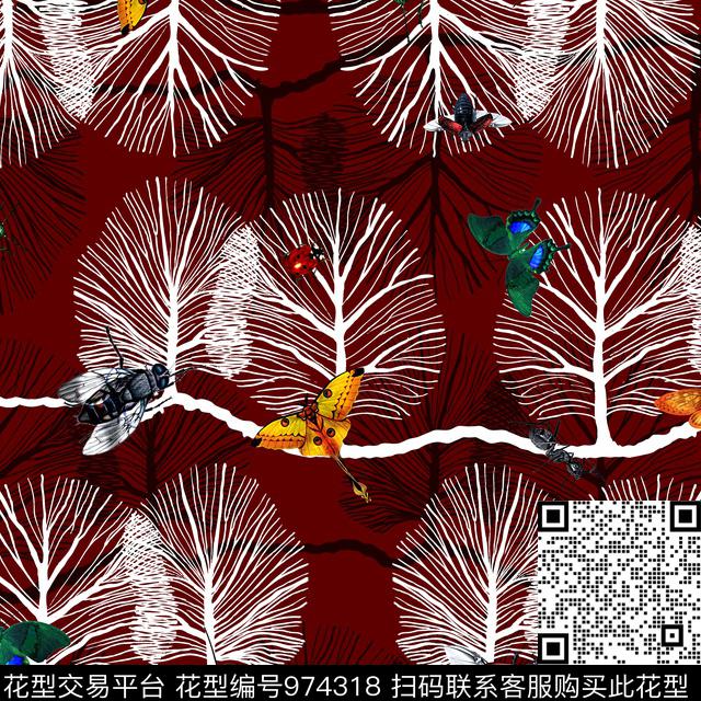 昆虫树几何数码印花华亿平台下载（图片编号: 974318） - 瓦栏（Walan）