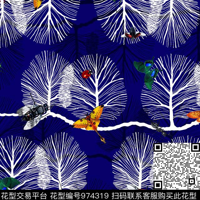 昆虫树几何数码印花华亿平台下载（图片编号: 974319） - 瓦栏（Walan）