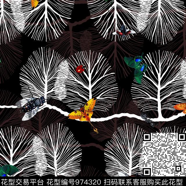 昆虫树几何数码印花华亿平台下载（图片编号: 974320） - 瓦栏（Walan）