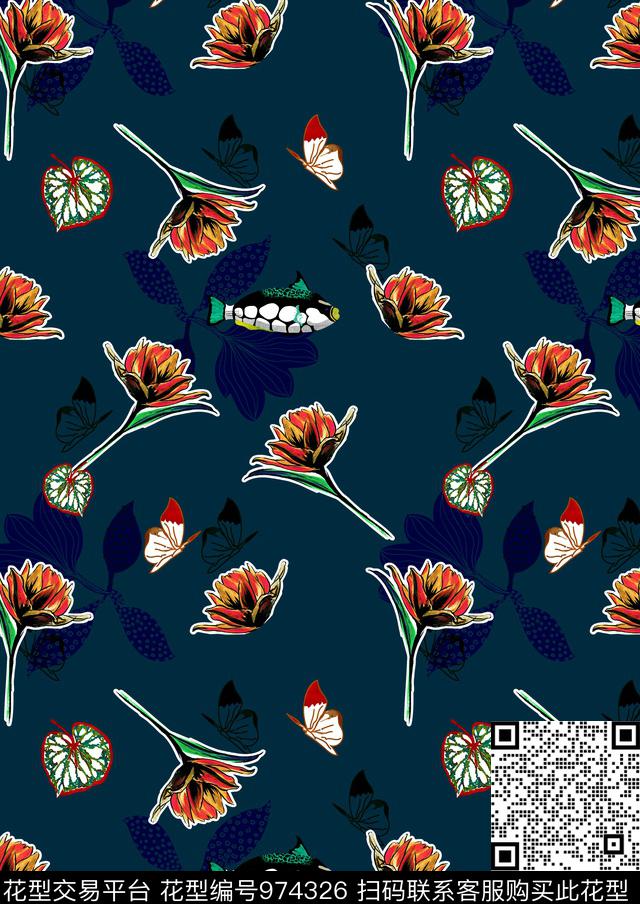 蝴蝶鱼油画华亿平台数码印花华亿平台下载（图片编号: 974326） - 瓦栏（Walan）