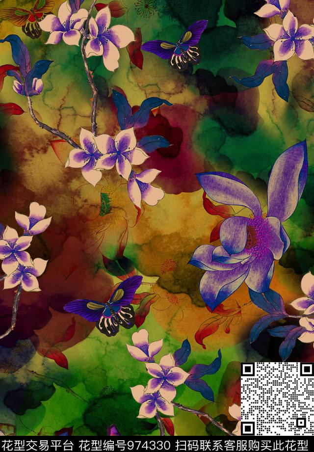 香云纱桃花荷花数码印花华亿平台下载（图片编号: 974330） - 瓦栏（Walan）