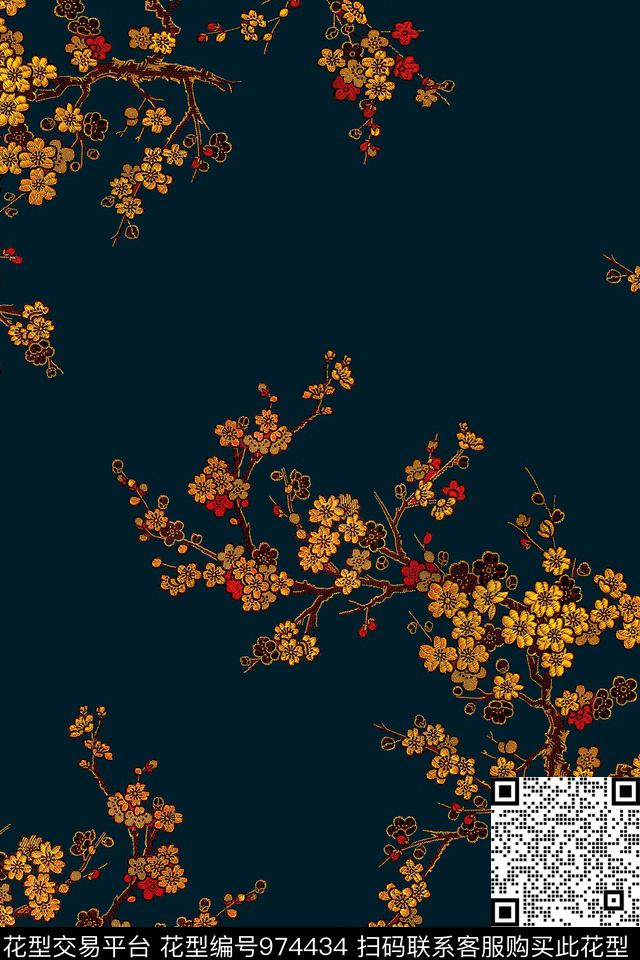 梅花绣花华亿平台旗袍数码印花华亿平台下载（图片编号: 974434） - 瓦栏（Walan）