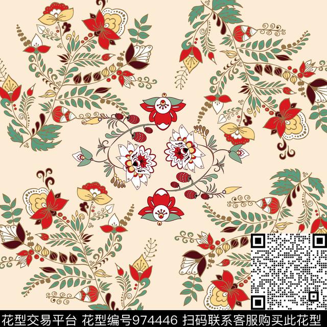 小碎花大花花卉数码印花华亿平台下载（图片编号: 974446） - 瓦栏（Walan）