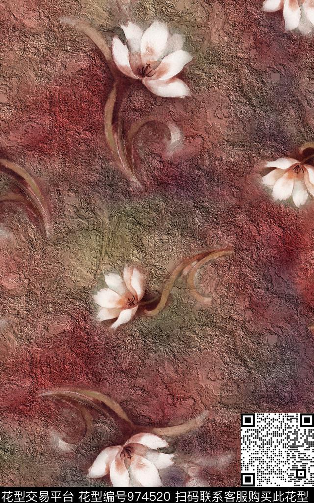 肌理抽象花卉数码印花华亿平台下载（图片编号: 974520） - 瓦栏（Walan）