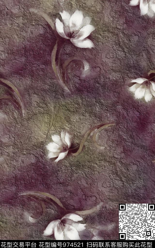 肌理抽象花卉数码印花华亿平台下载（图片编号: 974521） - 瓦栏（Walan）