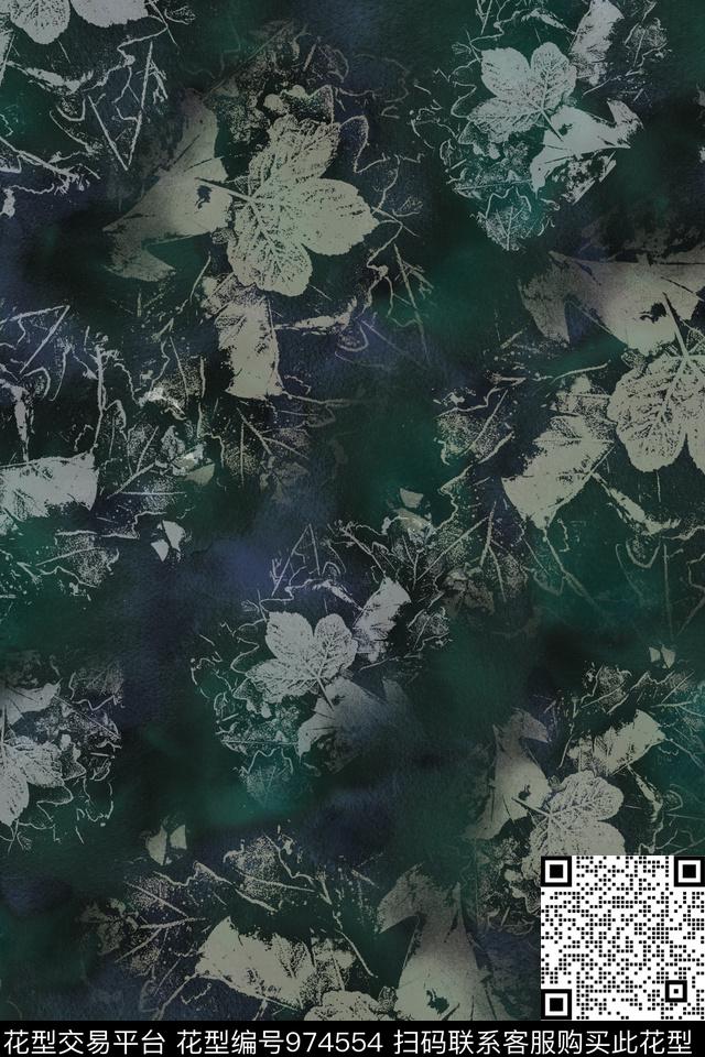趣味枫叶抽象数码印花华亿平台下载（图片编号: 974554） - 瓦栏（Walan）