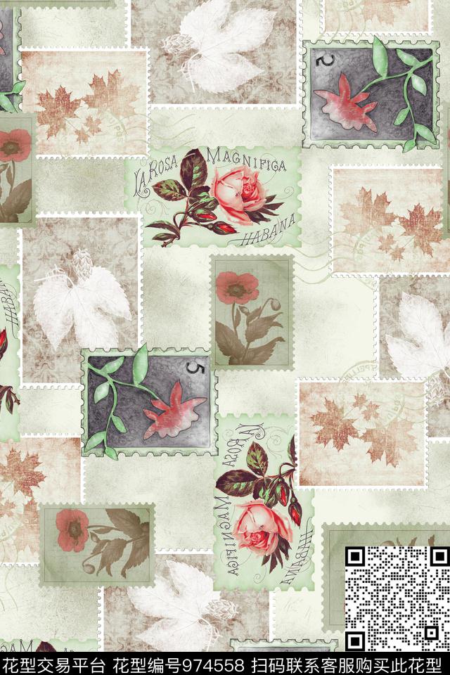 趣味肌理邮票数码印花华亿平台下载（图片编号: 974558） - 瓦栏（Walan）
