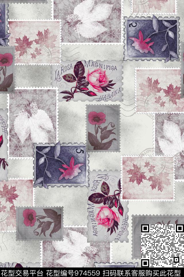 趣味肌理邮票数码印花华亿平台下载（图片编号: 974559） - 瓦栏（Walan）