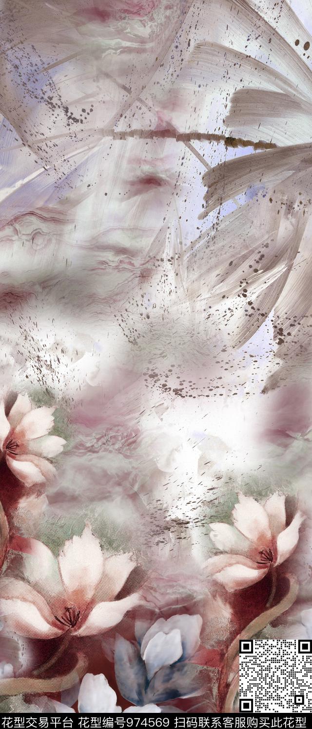 中国风肌理手绘花卉数码印花华亿平台下载（图片编号: 974569） - 瓦栏（Walan）
