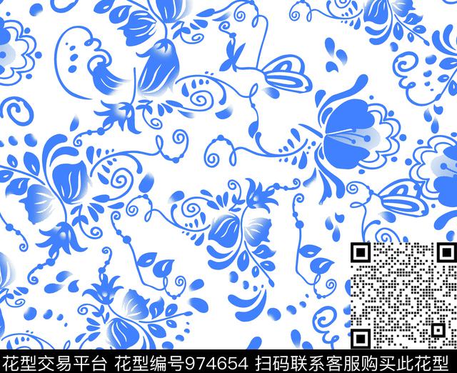 少女素雅民族花卉数码印花华亿平台下载（图片编号: 974654） - 瓦栏（Walan）