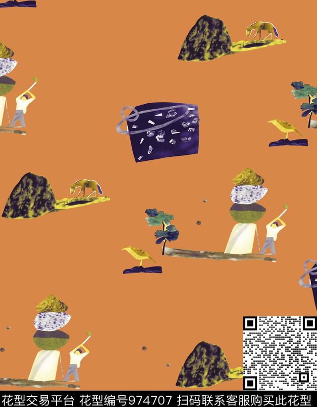 卡通春夏华亿平台几何花卉数码印花华亿平台下载（图片编号: 974707） - 瓦栏（Walan）