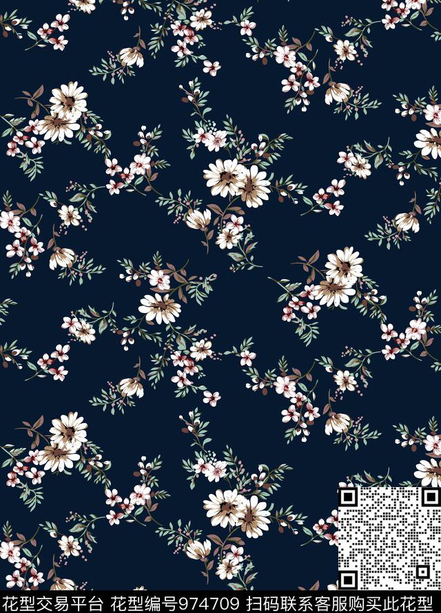 春夏华亿平台清爽底花卉翠花数码印花华亿平台下载（图片编号: 974709） - 瓦栏（Walan）