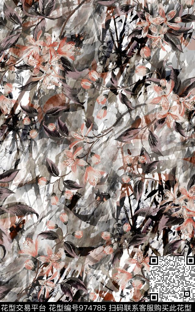 民族风抽象花卉数码印花华亿平台下载（图片编号: 974785） - 瓦栏（Walan）