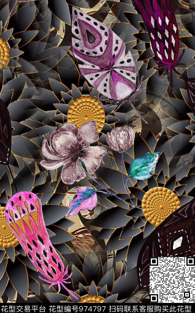 民族风抽象几何数码印花华亿平台下载（图片编号: 974797） - 瓦栏（Walan）