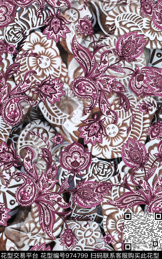 抽象花卉几何数码印花华亿平台下载（图片编号: 974799） - 瓦栏（Walan）
