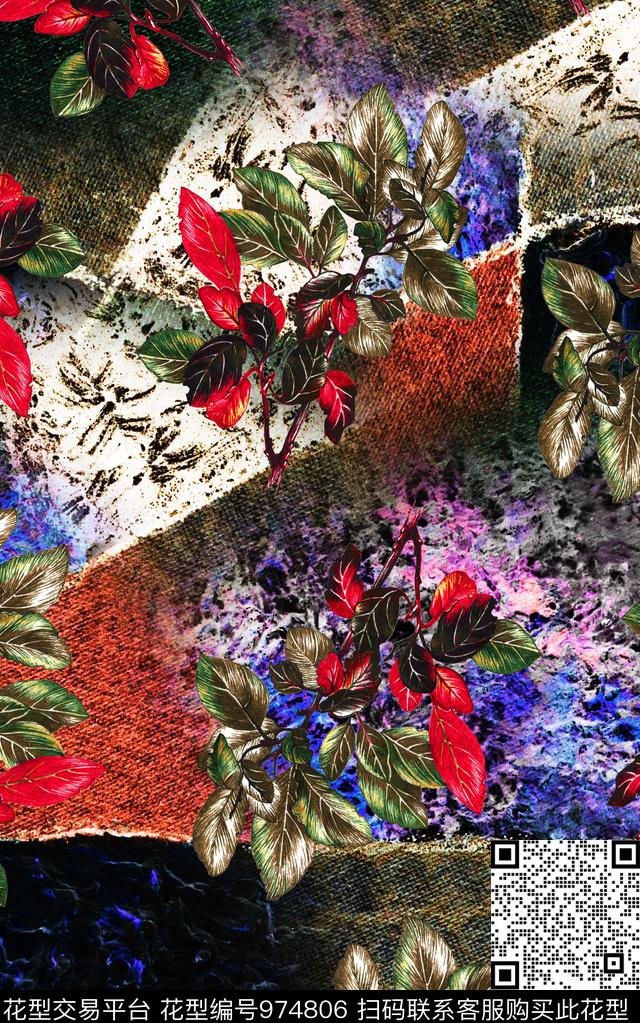 数码华亿平台抽象花卉数码印花华亿平台下载（图片编号: 974806） - 瓦栏（Walan）