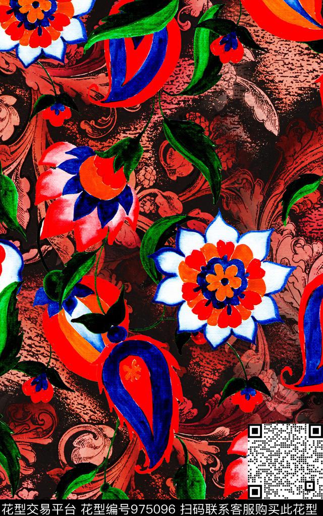 民族风肌理珠宝宝石数码印花华亿平台下载（图片编号: 975096） - 瓦栏（Walan）