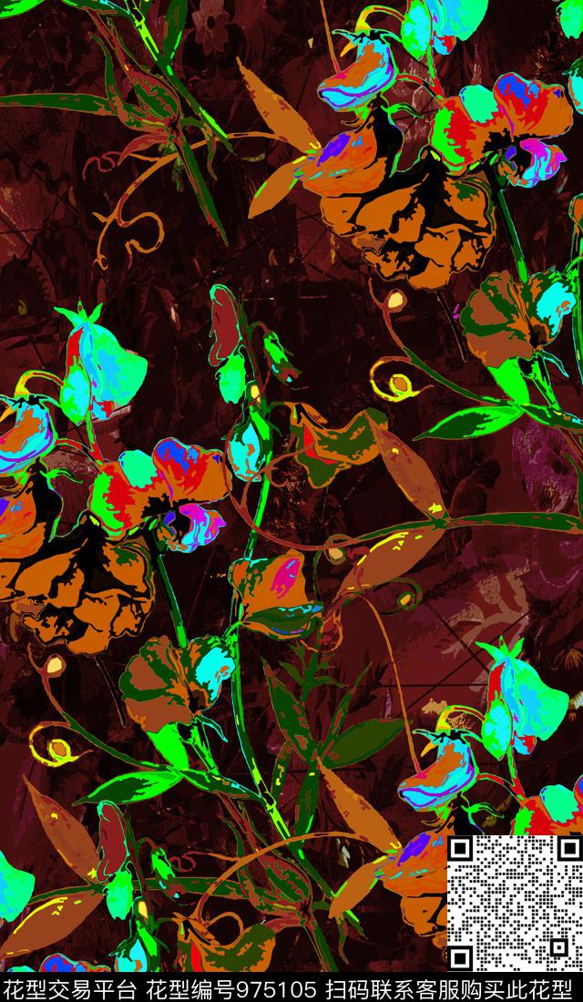 数码华亿平台植物抽象数码印花华亿平台下载（图片编号: 975105） - 瓦栏（Walan）