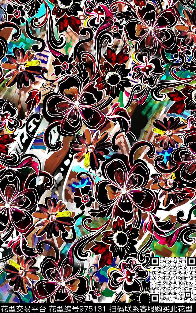 数码华亿平台抽象花卉数码印花华亿平台下载（图片编号: 975131） - 瓦栏（Walan）