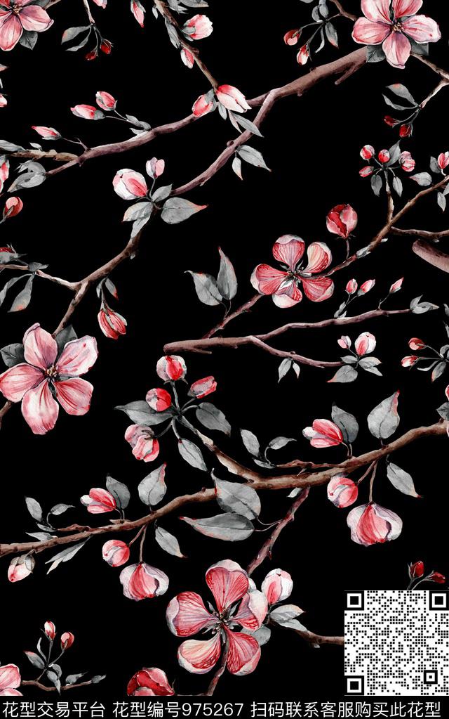 数码华亿平台手绘花卉花卉数码印花华亿平台下载（图片编号: 975267） - 瓦栏（Walan）