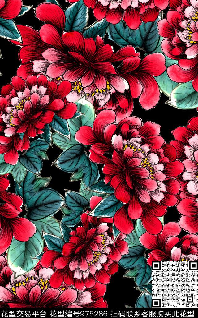 数码华亿平台花卉中国风数码印花华亿平台下载（图片编号: 975286） - 瓦栏（Walan）
