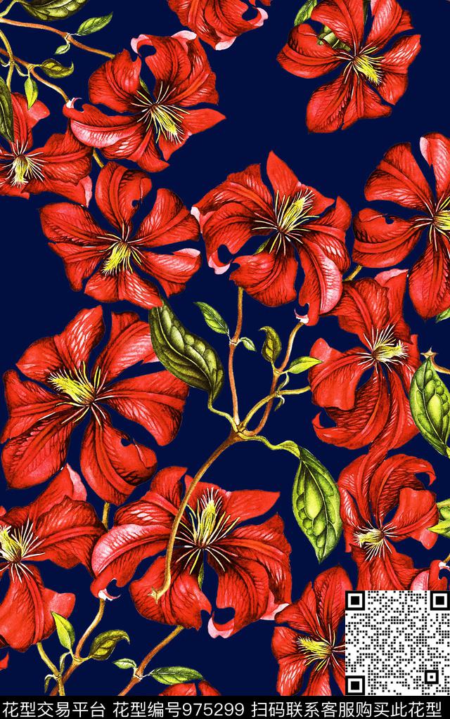 数码华亿平台花卉手绘花卉数码印花华亿平台下载（图片编号: 975299） - 瓦栏（Walan）