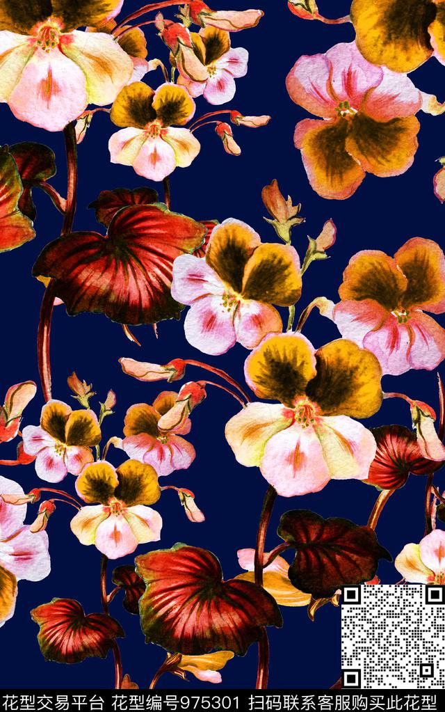 数码华亿平台花卉手绘花卉数码印花华亿平台下载（图片编号: 975301） - 瓦栏（Walan）