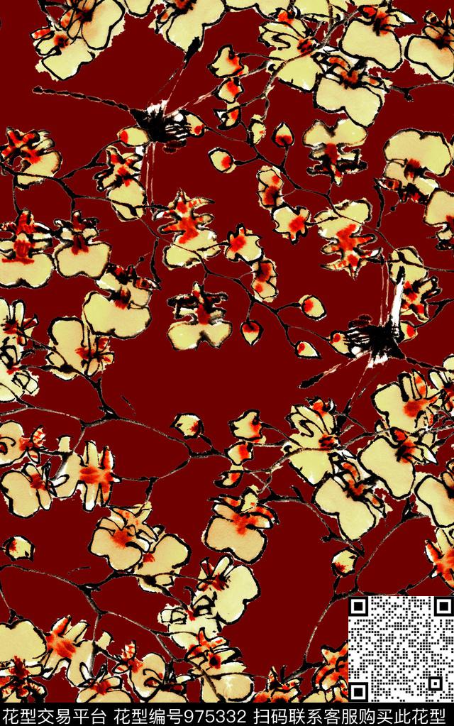 数码华亿平台花卉中国风数码印花华亿平台下载（图片编号: 975332） - 瓦栏（Walan）
