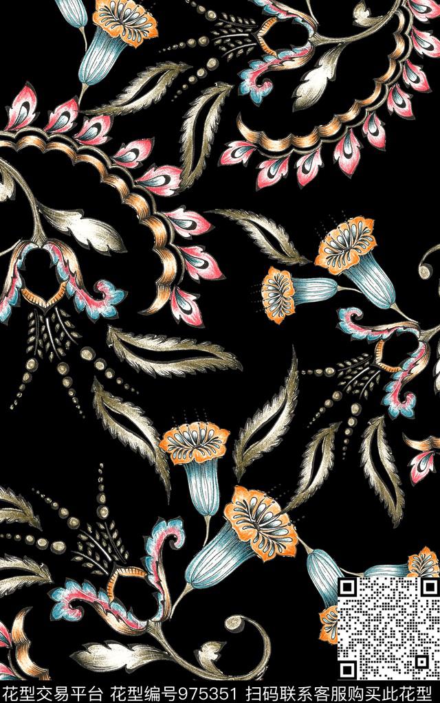 数码华亿平台民族风花卉数码印花华亿平台下载（图片编号: 975351） - 瓦栏（Walan）